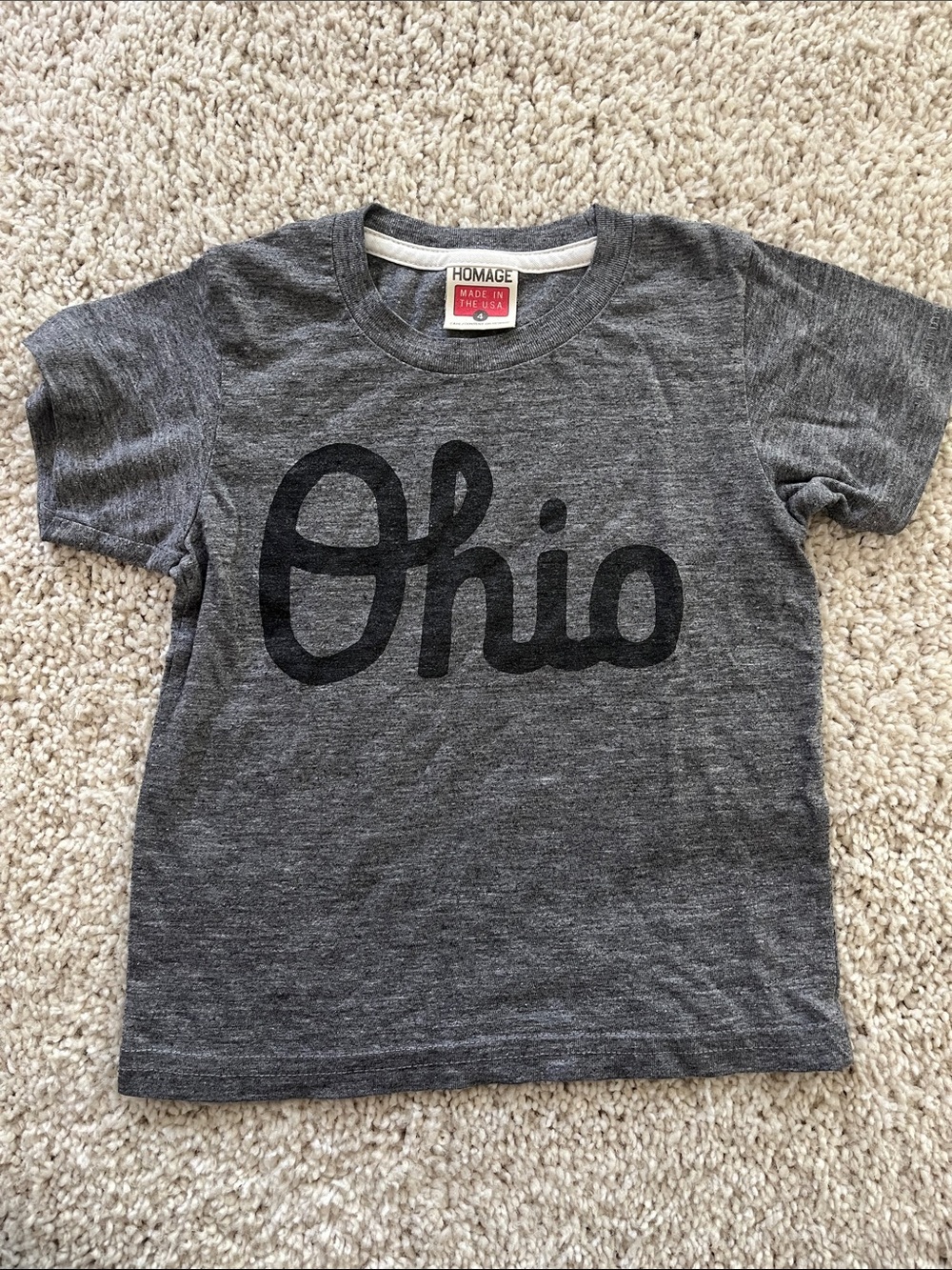 HOMAGE Gray Kids Ohio Script Short Sleeve Tee
